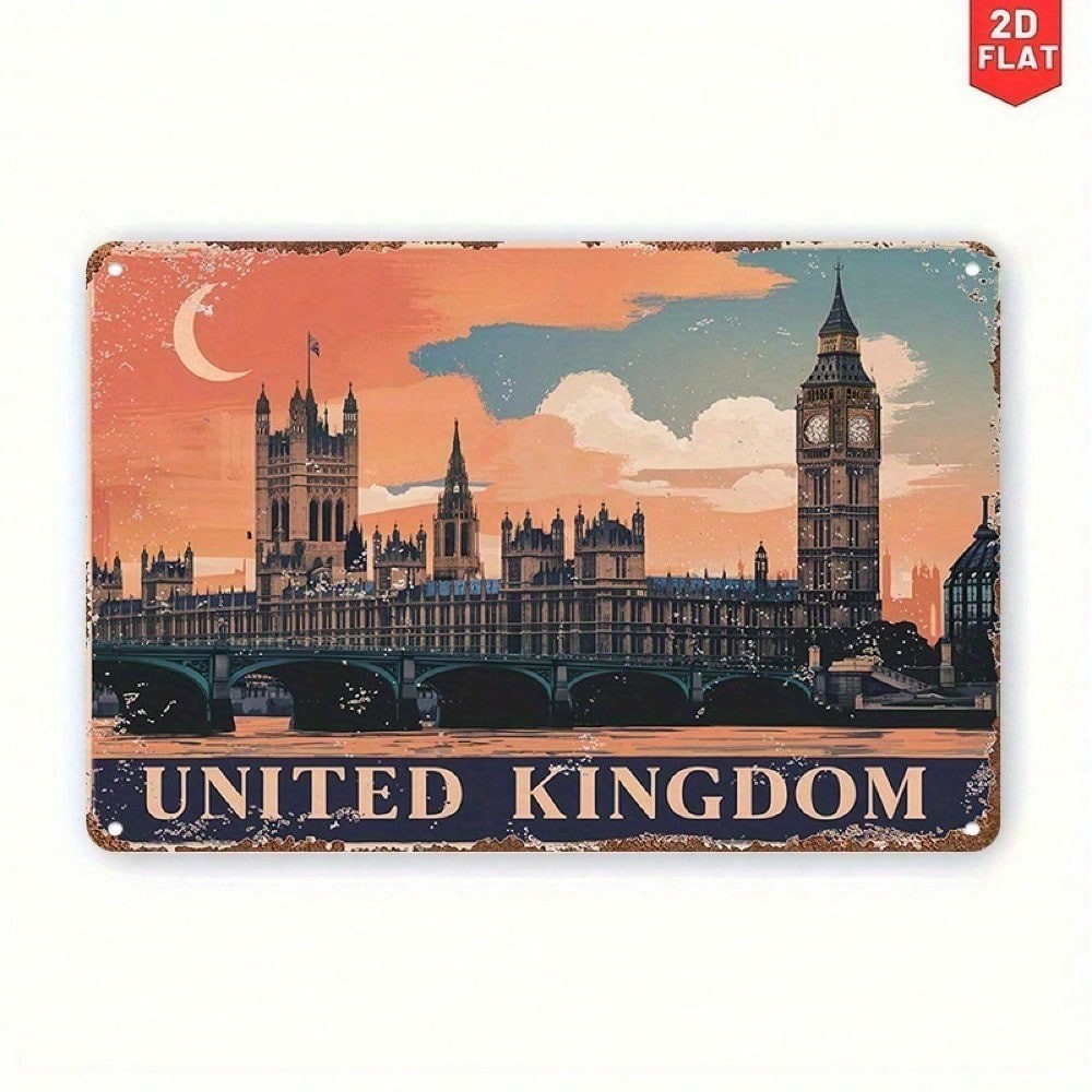 CIFbuy Big Ben London Skyline Metal Wall Art Union Jack Bandeira Retro Decoração De Casa Presente