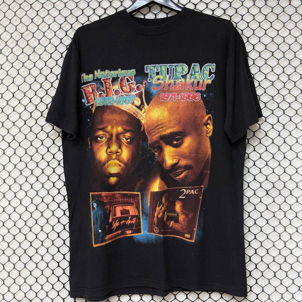 Camiseta Masculina The Notorious Big 2Pac Hip Hop Retrô Streetwear Estilosa Confortável Casual