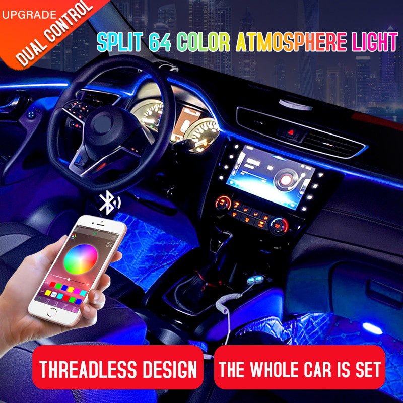 Led Interior Do Carro Atmosfera Ambiente Humor Luz Rgb App Controle Remoto Backlight Auto Pé Console Central Porta Luzes