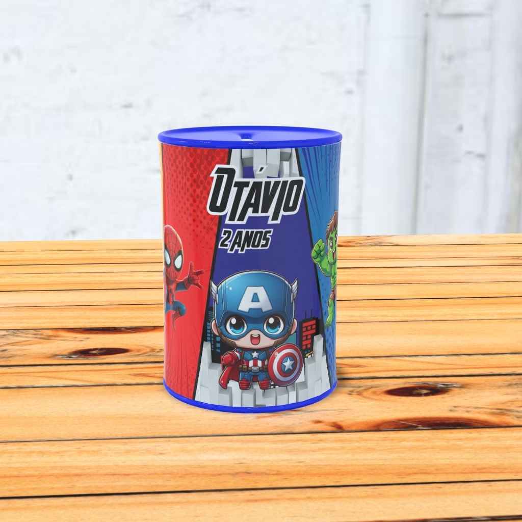 Cofrinho Personalizado Super Heróis - Lembrancinha de Festa Super Heróis - Cofre Personalizado