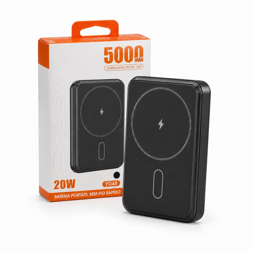 Power Bank Carregador Portátil Magnético Sem Fio YD58 5000mAh 5.000 mAh 20W USB-C 15W Visor Digital
