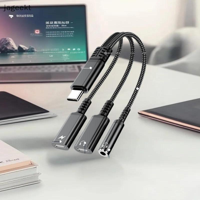 [jageekt] Adaptador De Fone De Ouvido De 1 Peça 3 Em 1 PD 60W Carga Rápida Para Phone16 15 Type C Dual/3.5 Mm Ja Cabo Áu