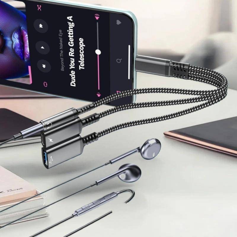 Chuaniaji 1 Peça Adaptador De Fone De Ouvido 3 Em 1 PD 60W Carga Rápida Para Phone16 15 Tipo C Duplo/3.5mm Ja Cabo Áudio