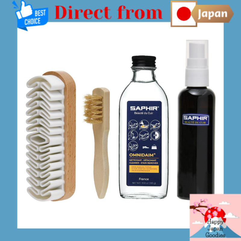 SAPHIR Suede Cleaner & Color Restorer Care Kit (Black / Dark Brown / Neutral) - Omni Lotion, Color Mist, Crepe Brush Shoe Polish Set [Direct from Japan]