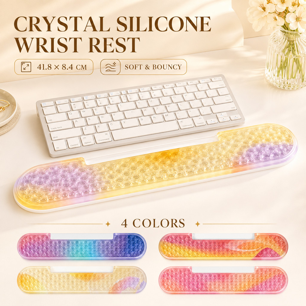 Apoio de Pulso para Teclado Silicone Cristal 41.8x8.4cm Macio com Retorno Elástico Escritório Estudo 4 Cores