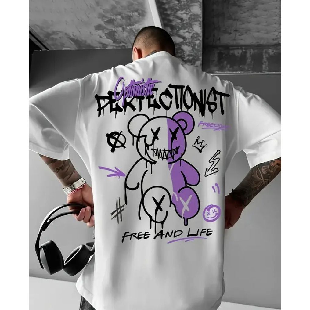 Camiseta Streetwear Design Divertido Ursinho Ousados Top Algodão Premium 30.1 Casual