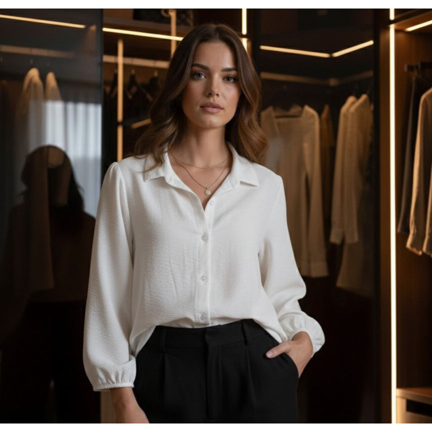 Camisa De Botao Cropped Premium O Design Impecável que Define a Tendência. Fresca.