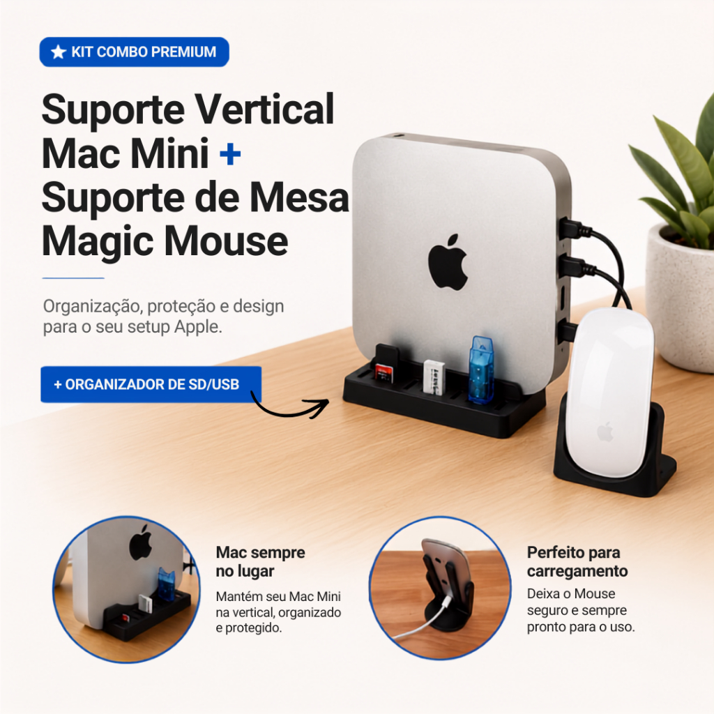 Kit Suporte Vertical Compatível Para Mac Mini + Suporte Magic Mouse Apple