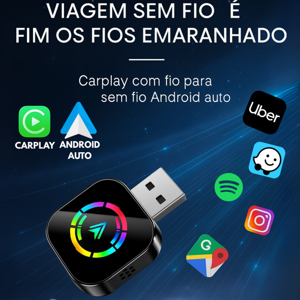 Adaptador Sem Fio para Apple CarPlay e Android Auto 2 em 1 Mini Box BT WiFi Converte CarPlay com Fio em Wireless