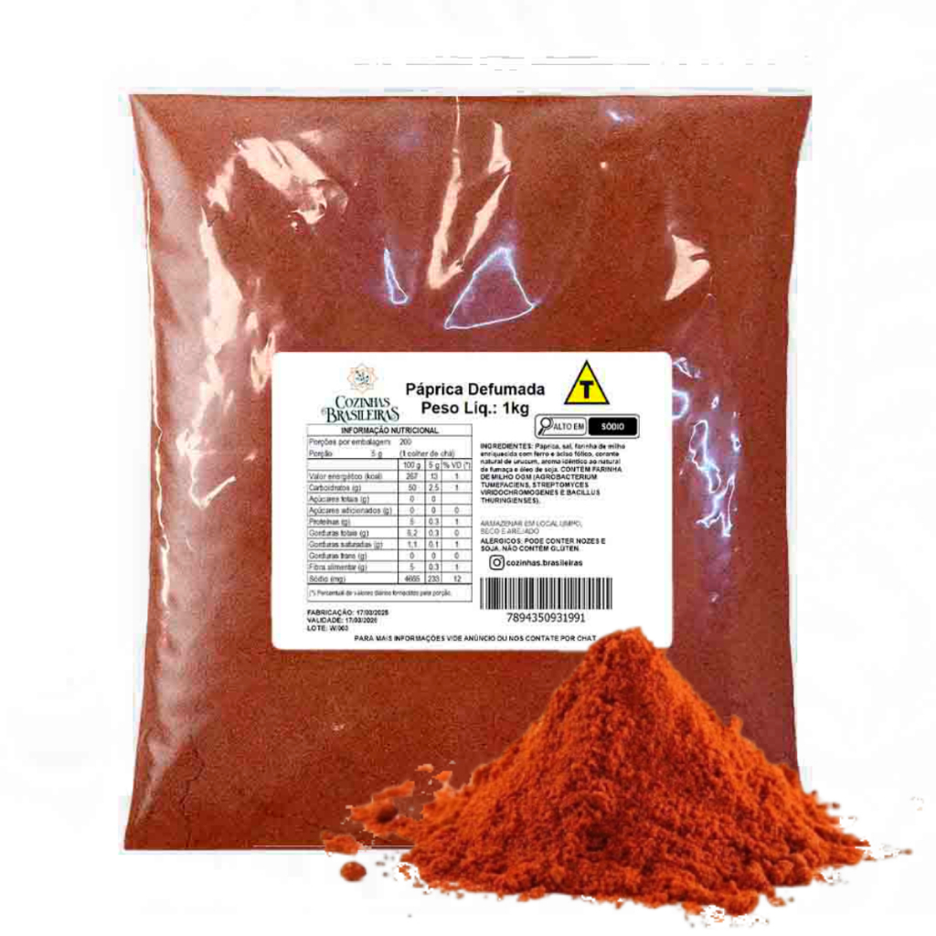 Cozinhas Brasileiras tempero páprica defumada p/ carnes aves peixes legumes e mais 200g, 500g, 1Kg