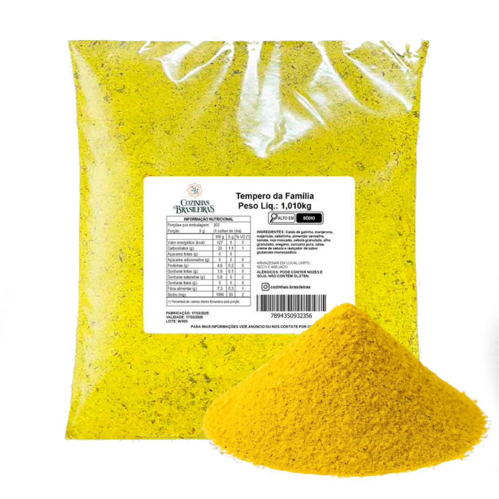 Tempero da família em pó p/ aves peixes legumes arroz sopas 200g, 500g, 1,010Kg