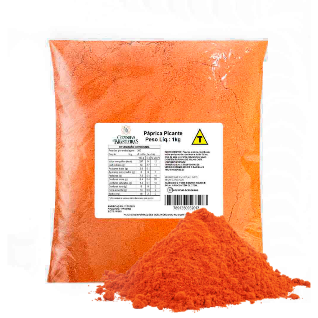 Cozinhas Brasileiras tempero páprica picante premium p/ carnes aves peixe arroz 200g, 500g, 1Kg
