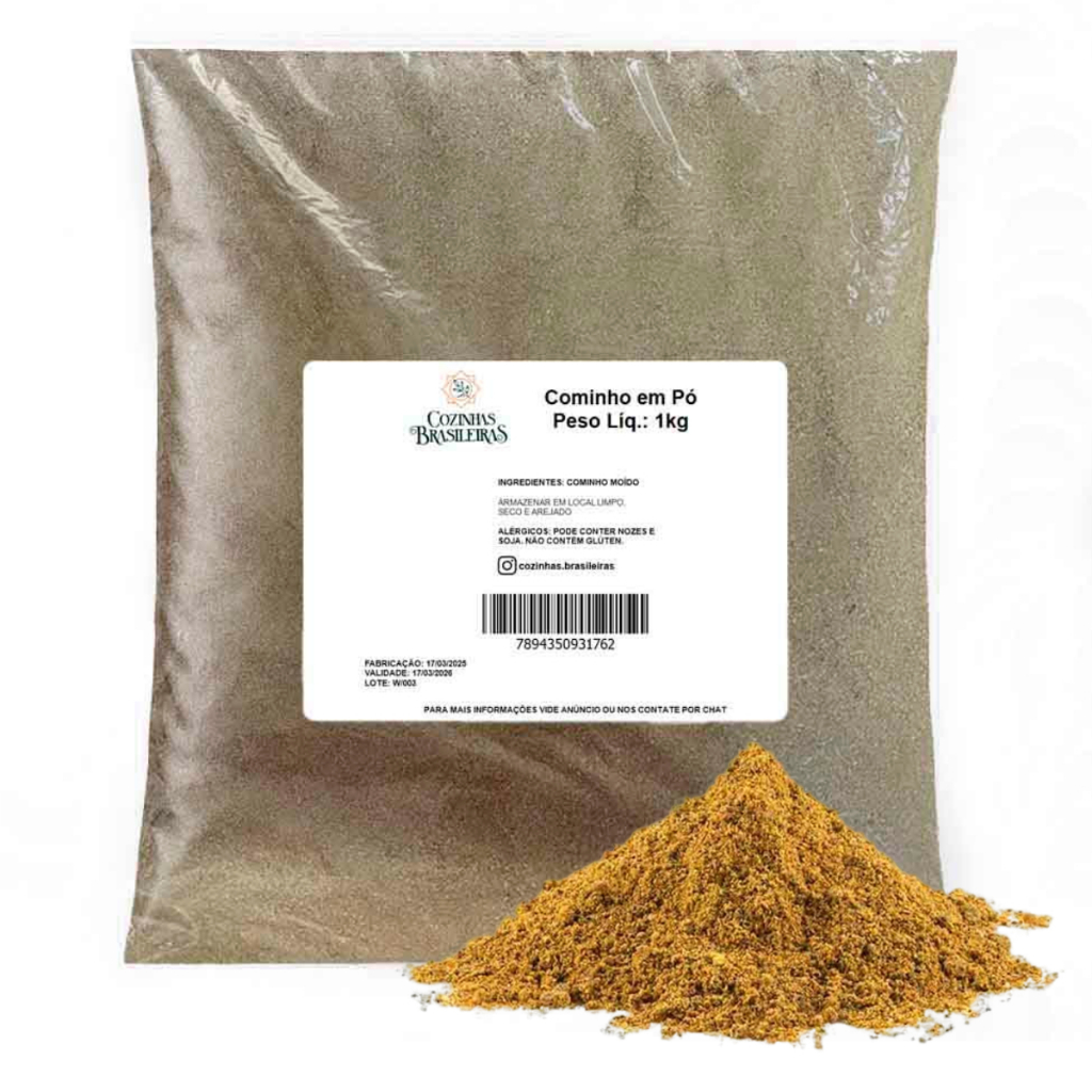 Cozinhas Brasileiras tempero cominho pó aromático p/ carnes aves peixes 200g, 500g, 1kg