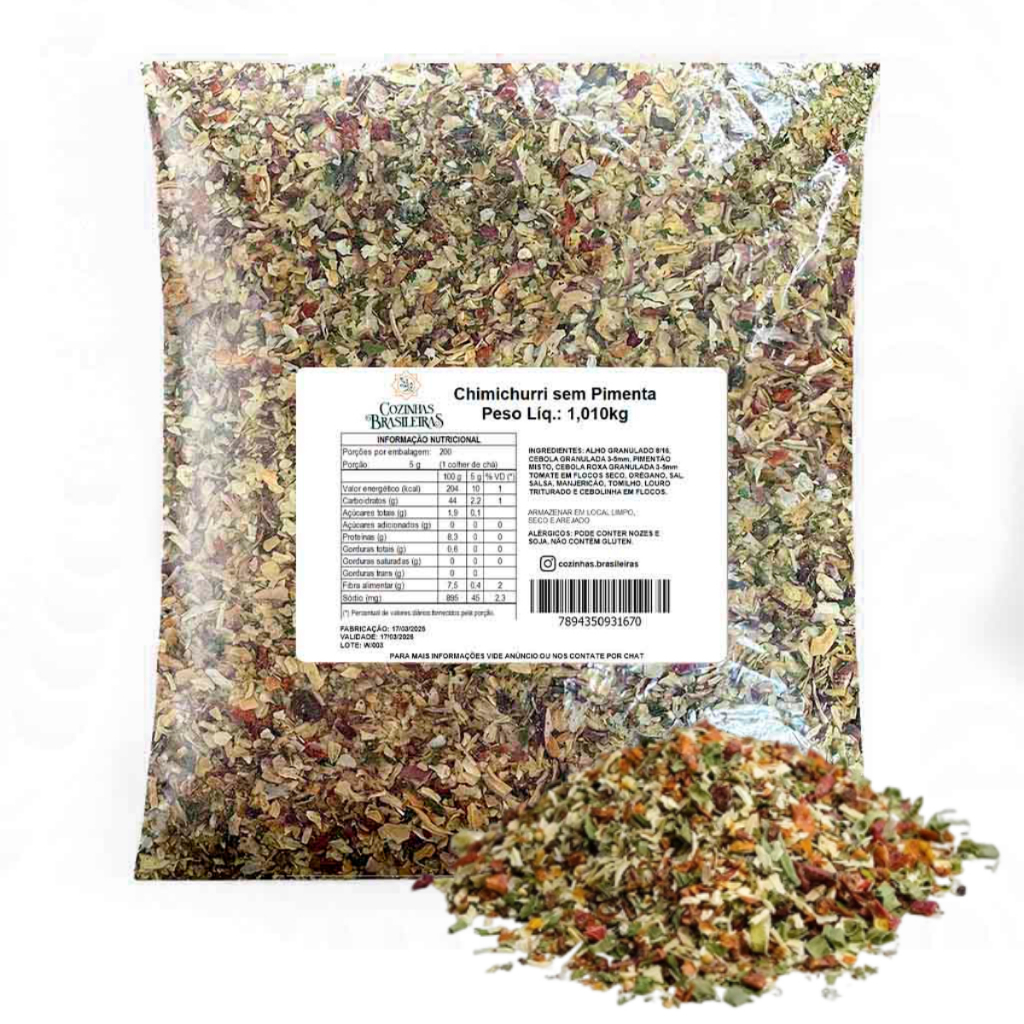 Cozinhas Brasileiras tempero chimichurri s/ pimenta p/ carnes aves molhos peixes 200g a 1,010kg