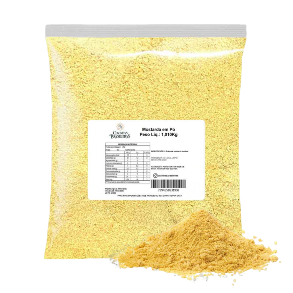 Cozinhas Brasileiras tempero mostarda em pó natural moída p/ receitas 200g, 500g e 1,010Kg