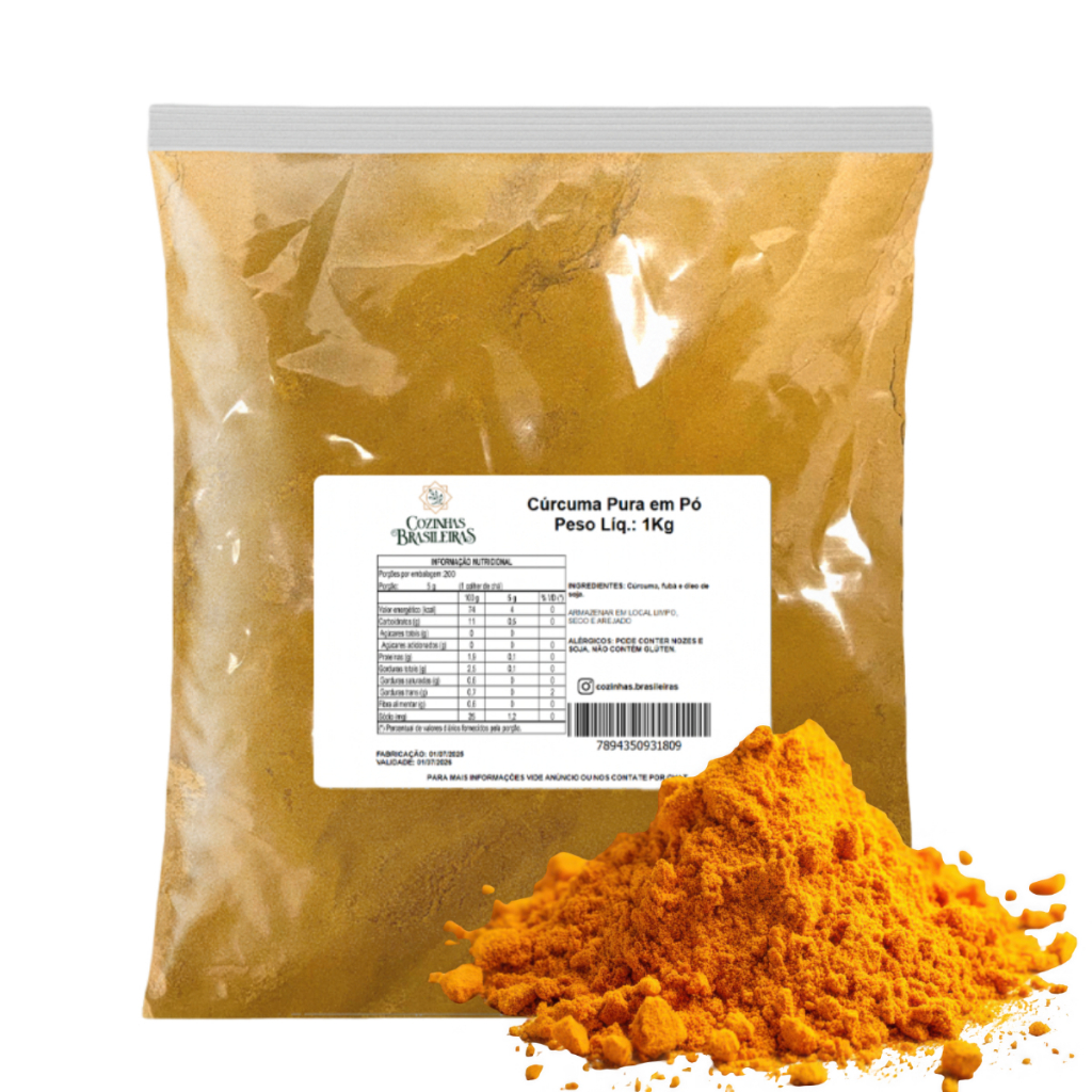 Cozinhas Brasileiras cúrcuma 100% pura em pó natural p/ carnes frango peixes chás molhos 200g a 1Kg