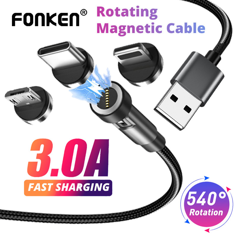 Fonken 540 ° Girar Cabo De Carregamento Magnético 3A USB Para Micro Tipo C iOS 7 Pinos Conector Adaptador iPh Samsung Hu