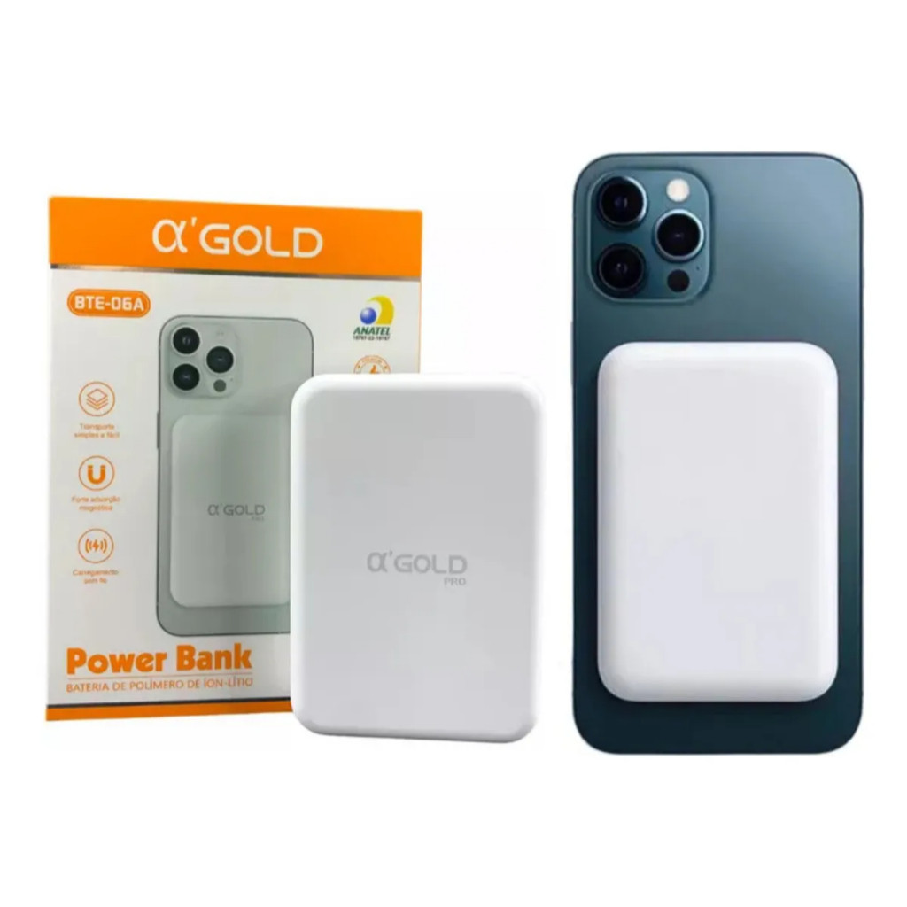 A'gold Power Bank 5000mAh 7,5W Bateria portátil rápida Cabo integrado Compatível com todas as séries de celulares
