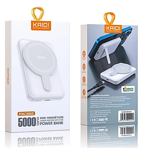 Mini Carregador Portátil 5000 Mah PREMIUM KAIDI Indução Power Bank Portátil - Branco