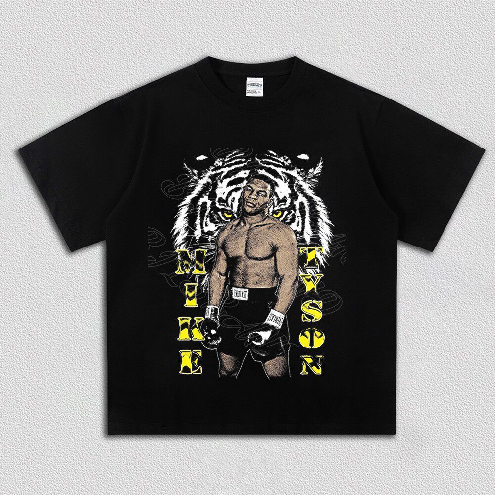 Camiseta Tyson Campeão de Boxe Americano Vintage Digital Print Gola Pequena Envelhecida Estilosa Moderna Atemporal Retrô