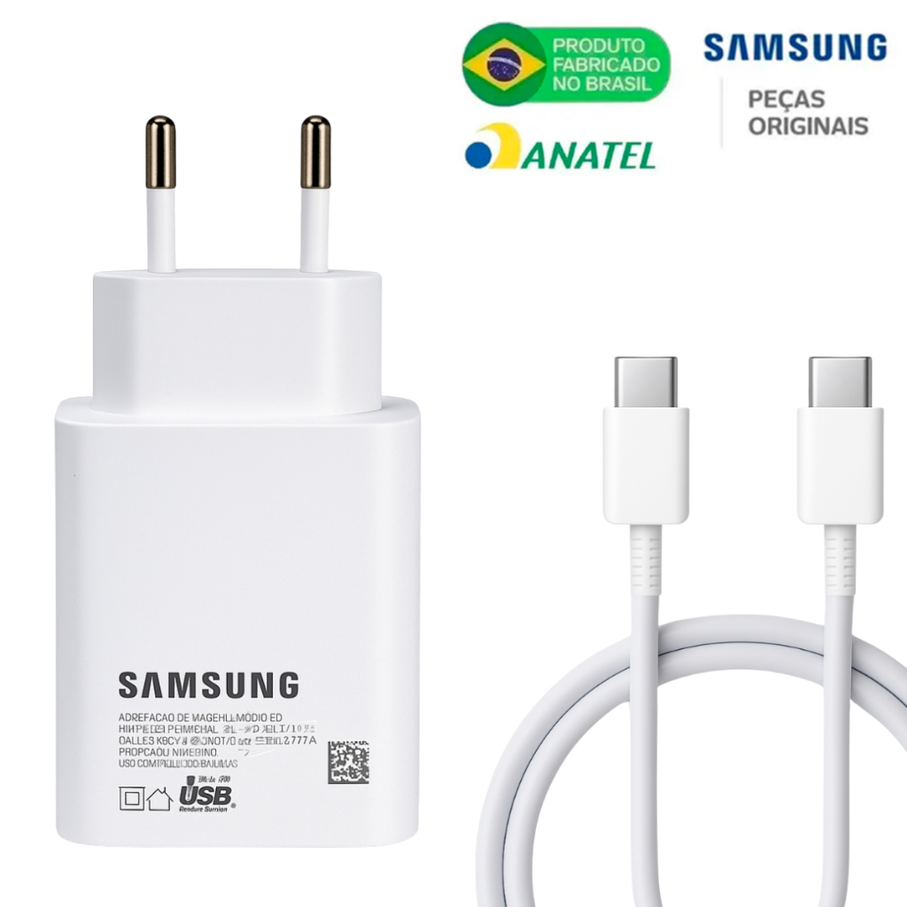 Carregador Samsung Turbo Branco 45W  Book 360 Pro  Book 2 360 - Book 2 Pro Book 3 360 - Book 3 Pro Book 4 360 Book 4 Pro