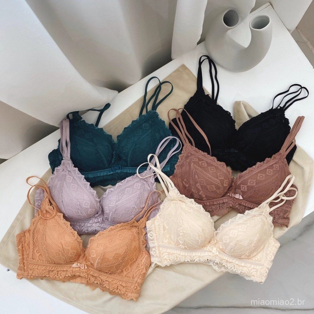 Hot 2025 new lacey mantou Thick 2.5cm push up 32-38ab bra wireless set double strap with panty jelly stick support Lace