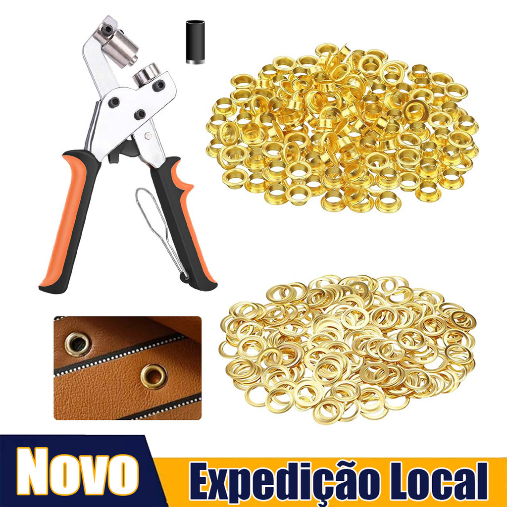 Kit de alicate portátil para olho de galo de lona, 300 olhos dourados, alicate+acessório ponteira curta