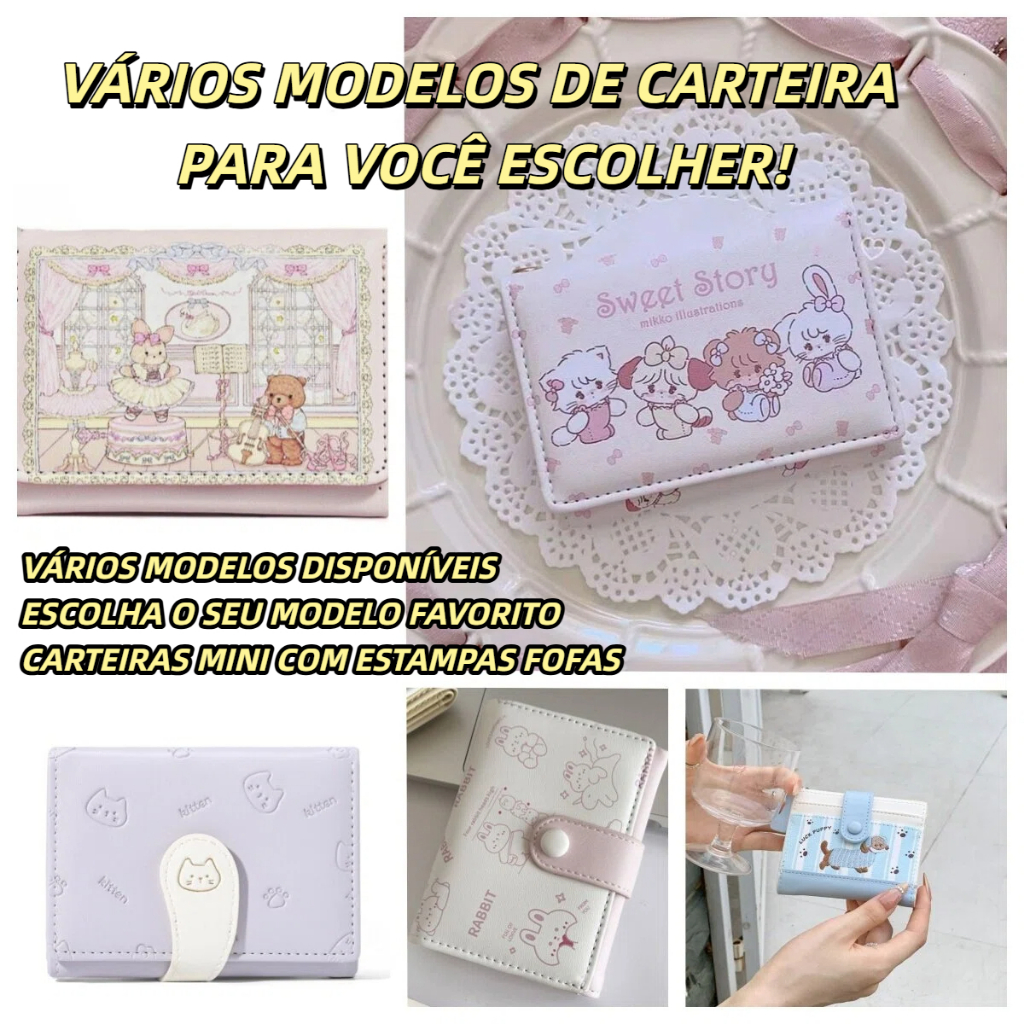 Carteira Curta Bolsae Dinheiro Portátil De Urso E Coelho Moedas PU Com Vários Slots Da Moda Feminina