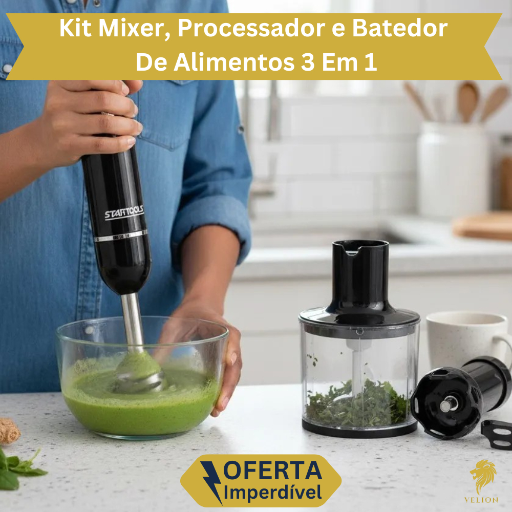 Kit Mixer 3 em 1 Processador,  Batedor, Triturador de Alimentos Elétrico 127v ou 220v Inmetro 200W