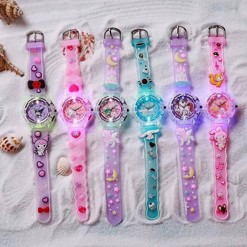 2024 Sanrio Anime Relógio De Pulso Luz Kuromi Mymelody Cinnamoroll Little Twin Watch Gift