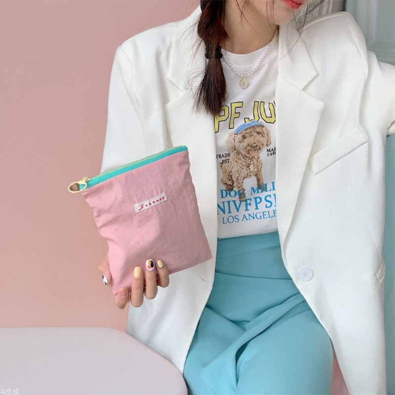 Nova coleção primavera-verão: necessaire de maquiagem macaron, bolsa portátil e charmosa, ideal para moedas e joias.