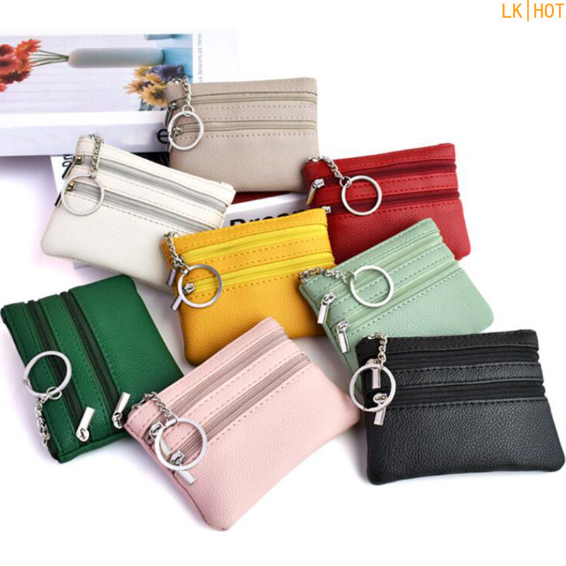 < LK > Bolsa De Chave Feminina Estilo Coreano Cor Macaron Mini Cartão Compacto Multicamadas De Sólida E Moedas Para Mães