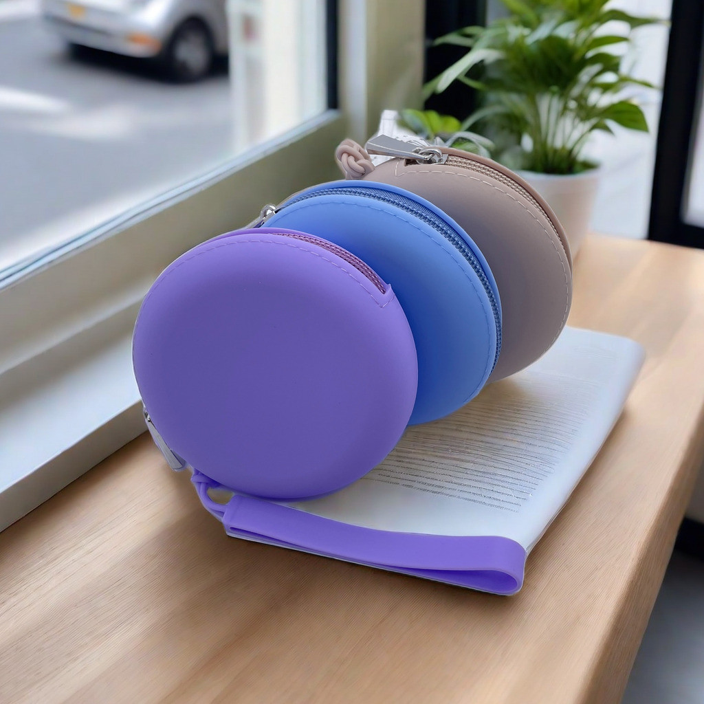 Bolsa De Moedas Redonda De Silicone , Armazenamento À Prova D'água Colorida macaron Para Fone De Ouvido , Batom ,