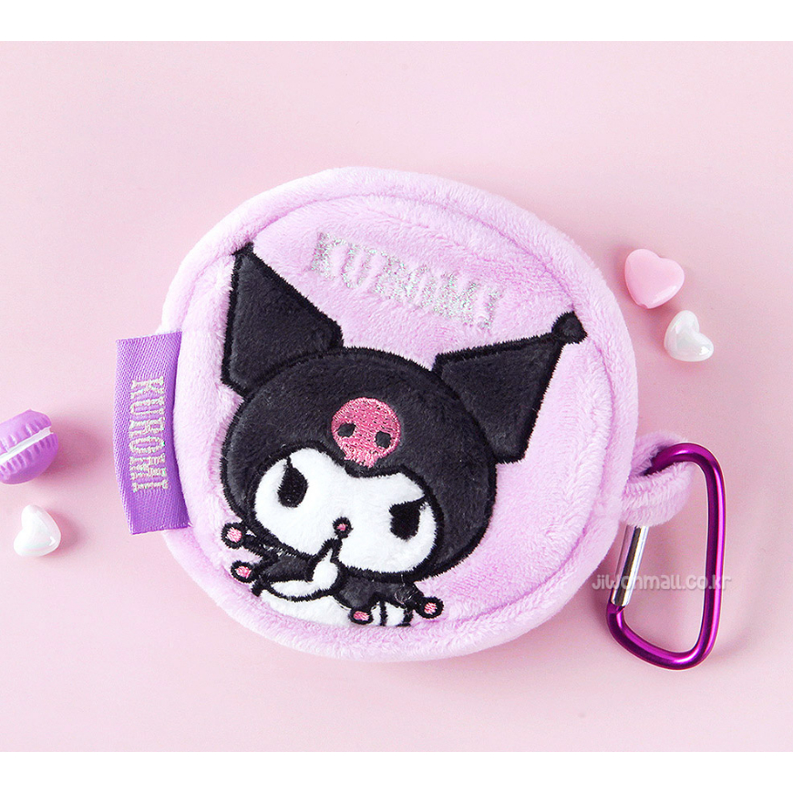 Sanrio Kuromi Bordado Macaron Mini Bolsa Estojo Para Moedas De Pelúcia Com Chaveiro Mosquetão