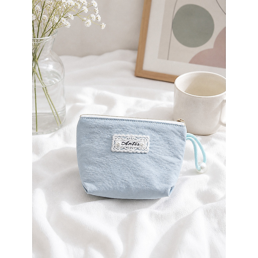 Verão Macaron cor saco cosmético feminino portátil guardanapo sanitário saco de armazenamento Mini pequeno saco frisado