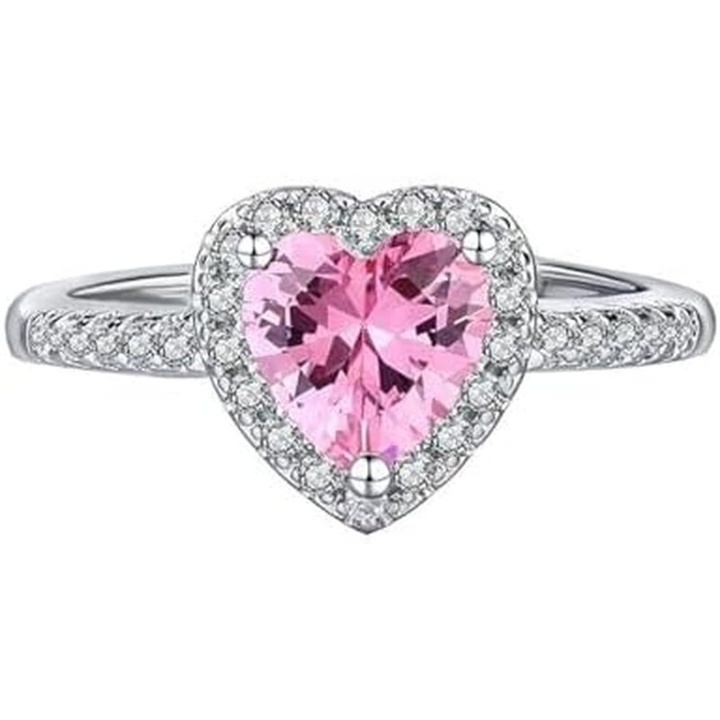 Anime Rosa Pedra Preciosa Cristal Diamante Anel De Casamento Amante Coração Forma Cosplay Noivado Presente