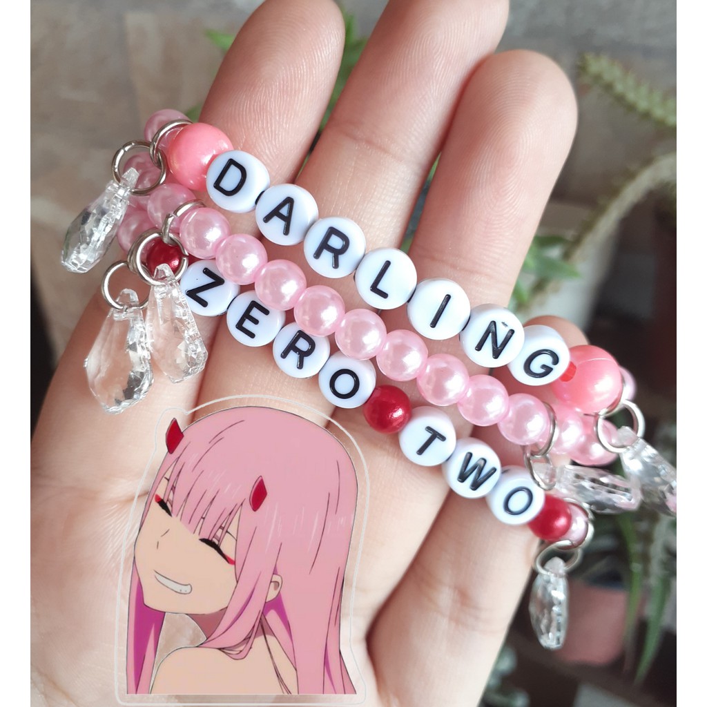 Pulseiras + Brincos Zero Two - anime Darling in the Franxx - acessórios otaku cosplay pulseirinhas de miçangas bracelete infantil