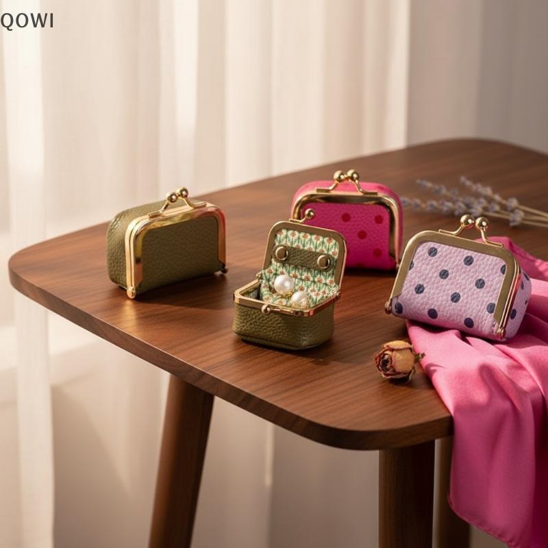 qo Polka Dot Kiss Lo Coin Purse Bolsa De Armazenamento Quadrada De Couro PU À Prova D'água Para Negócios , Moedas De Joi