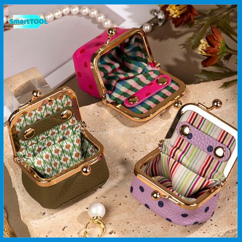 LKBG > Polka Dot Beijo Lo Moeda Bolsa Resistente A Riscos Couro Do Plutônio Quadrado Mini Para Fone De Ouvido Jóias Arma