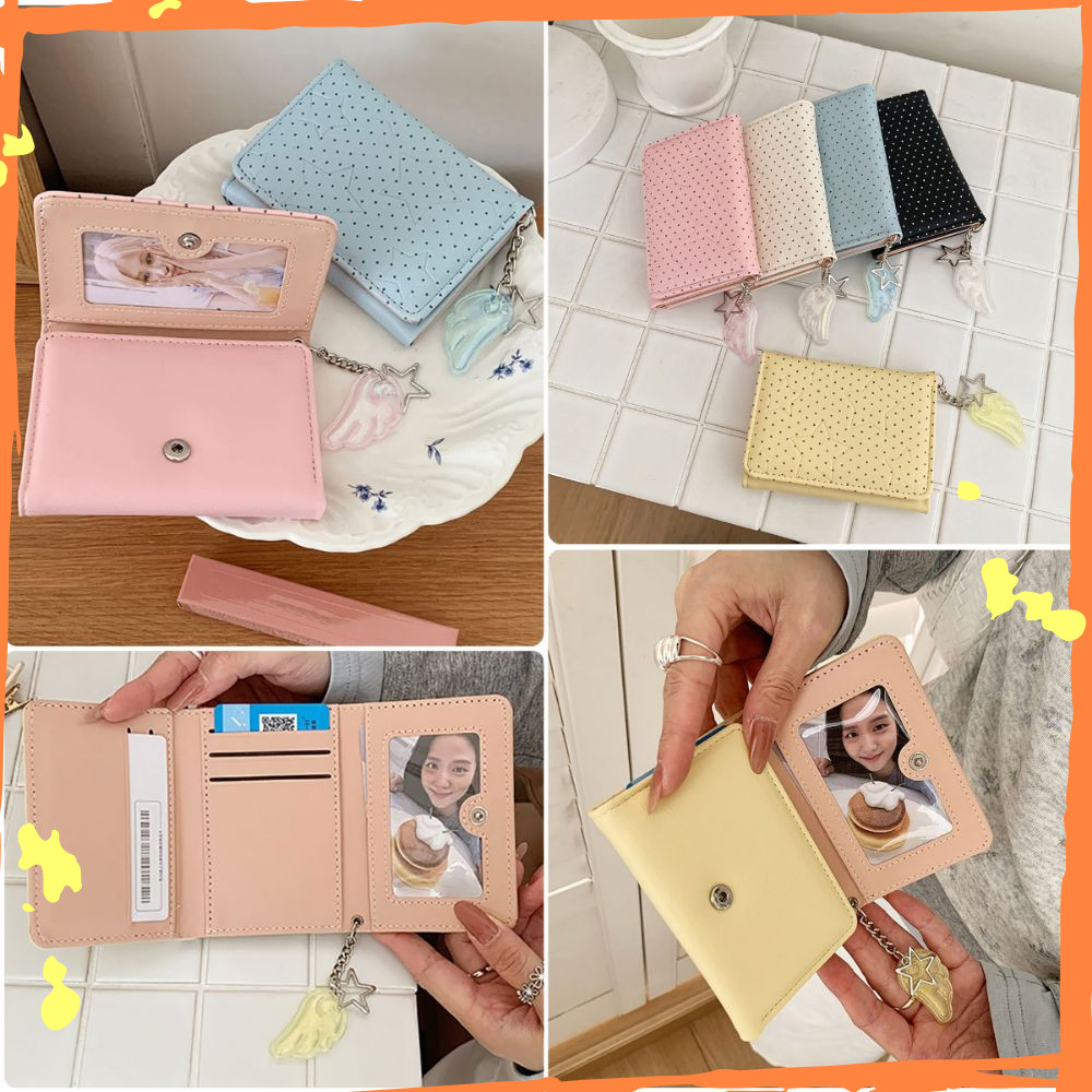 Carteira Tripla , Bolsa De Moedas Y2K Star Dot , Porta-Cartões Multicolorido PU Com Pingente De Asa Fashion Para E