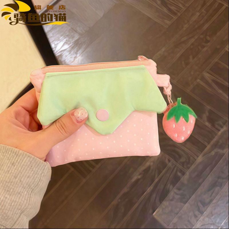 Ins Polka Dot morango moeda bolsa dos desenhos animados fruta menina coração pequeno quadrado saco feminino estudante ap