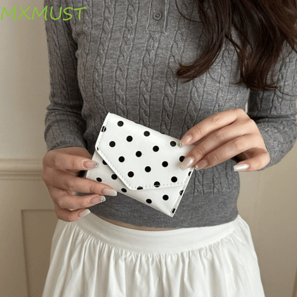 Carteira MXMUST Polka Dot , Bolsa Compacta Com Vários Slots Para Moedas , Porta-Cartões Feminino De Superfície Lisa
