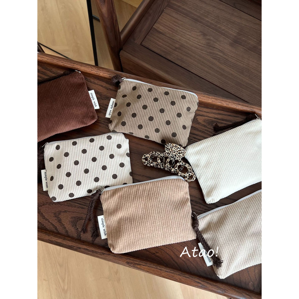 Suave camelo veludo Polka Dot moeda bolsa saco cosmético bonito Mini titular do cartão fone de ouvido saco de armazename