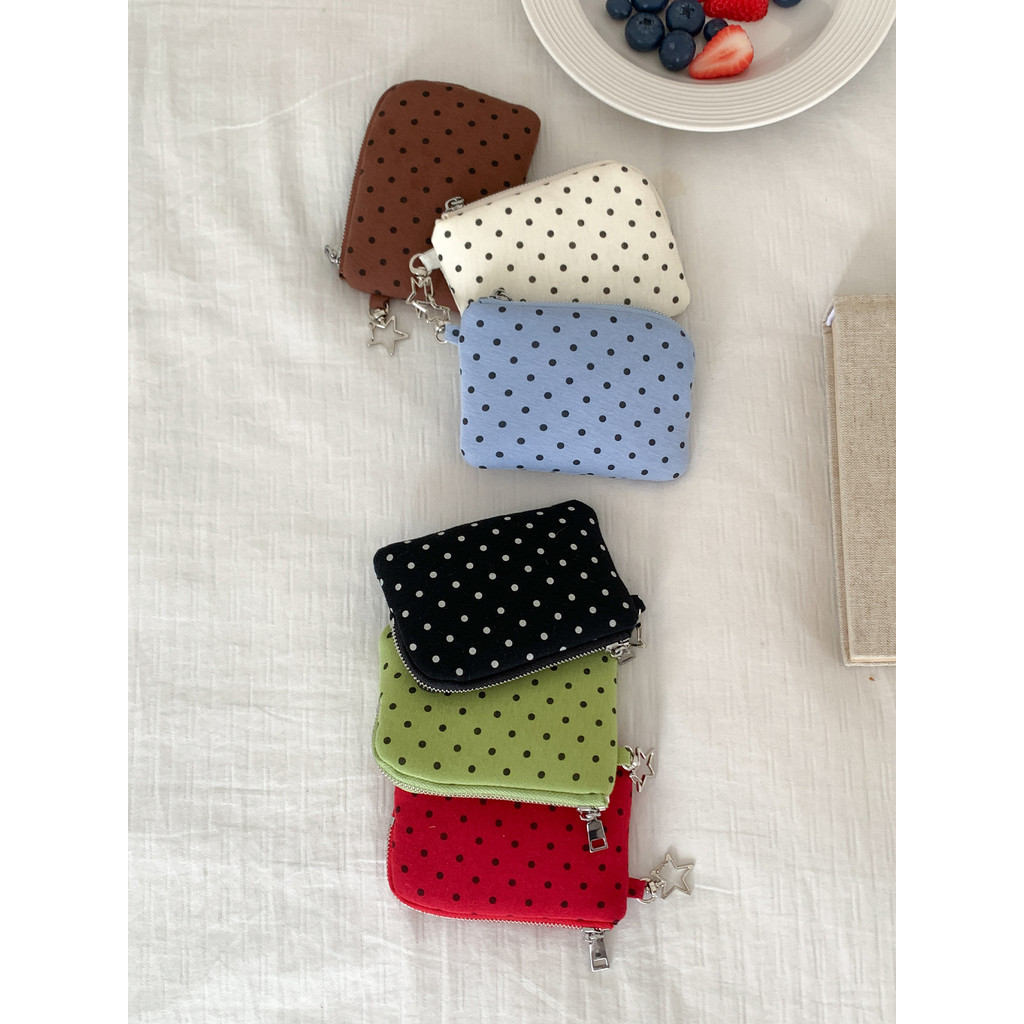 EMORRIN bonito Polka Dot ins estilo Mini portátil batom moeda bolsa diária All-Match portátil fone de ouvido pingente sa
