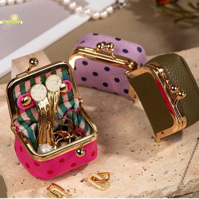 [Sunshine] Polka Dot Kiss Lo Coin Purse Suporte De Armazenamento Quadrado De Couro PU Fácil De Limpar Para Moedas Pequen