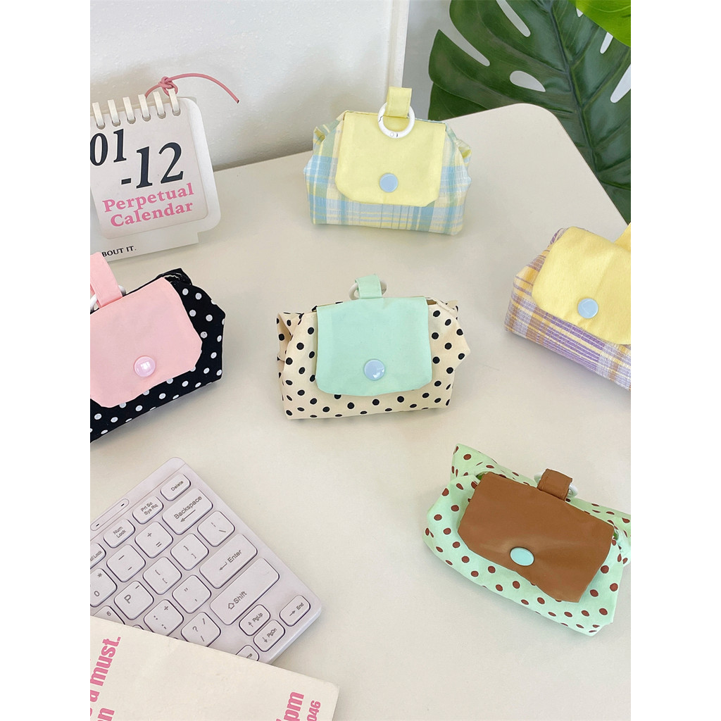 Polka Dot xadrez cor combinando fivela saco de armazenamento Flip tecido moeda bolsa meninas portátil batom jóias Mini a