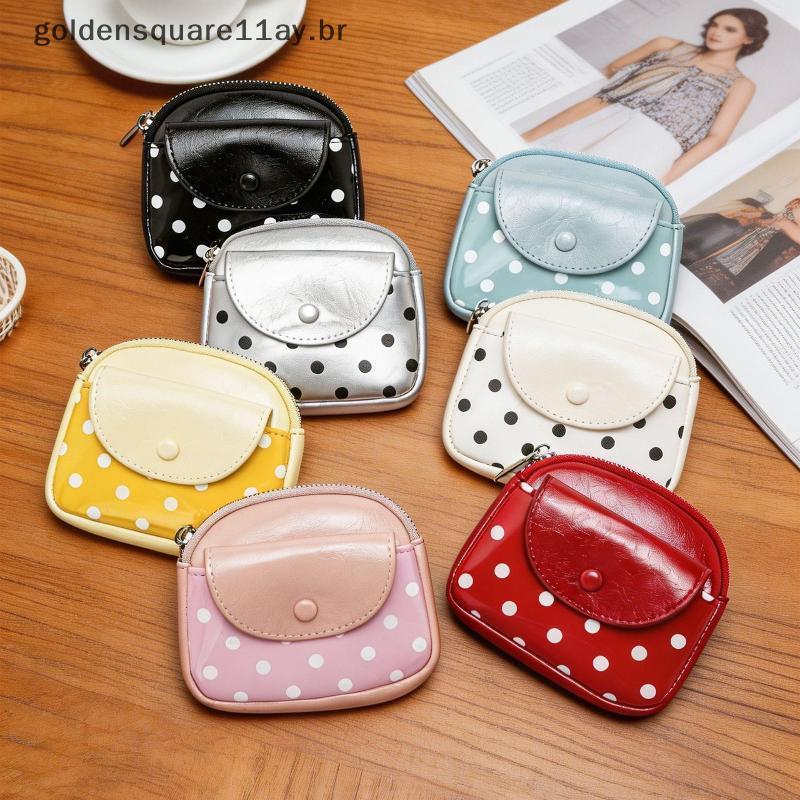 gol Polka Dot Brilhante Couro Do Plutônio Moeda Bolsa Moda Portátil Com Chaveiro Pequena Carteira Para Mulheres Natal Pr