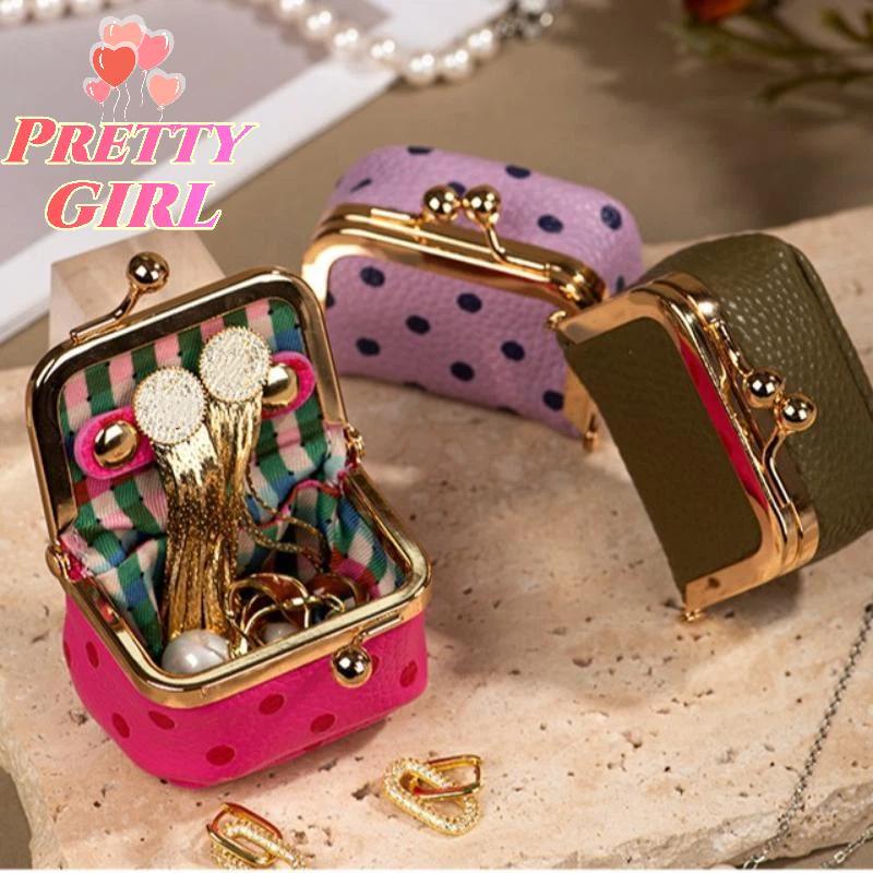 [Pretty ggirl] Bolsa De Moedas Polka Dot Kiss Lo Armazenamento Quadrada De Couro PU À Prova D'água Para Viagens De Negóc