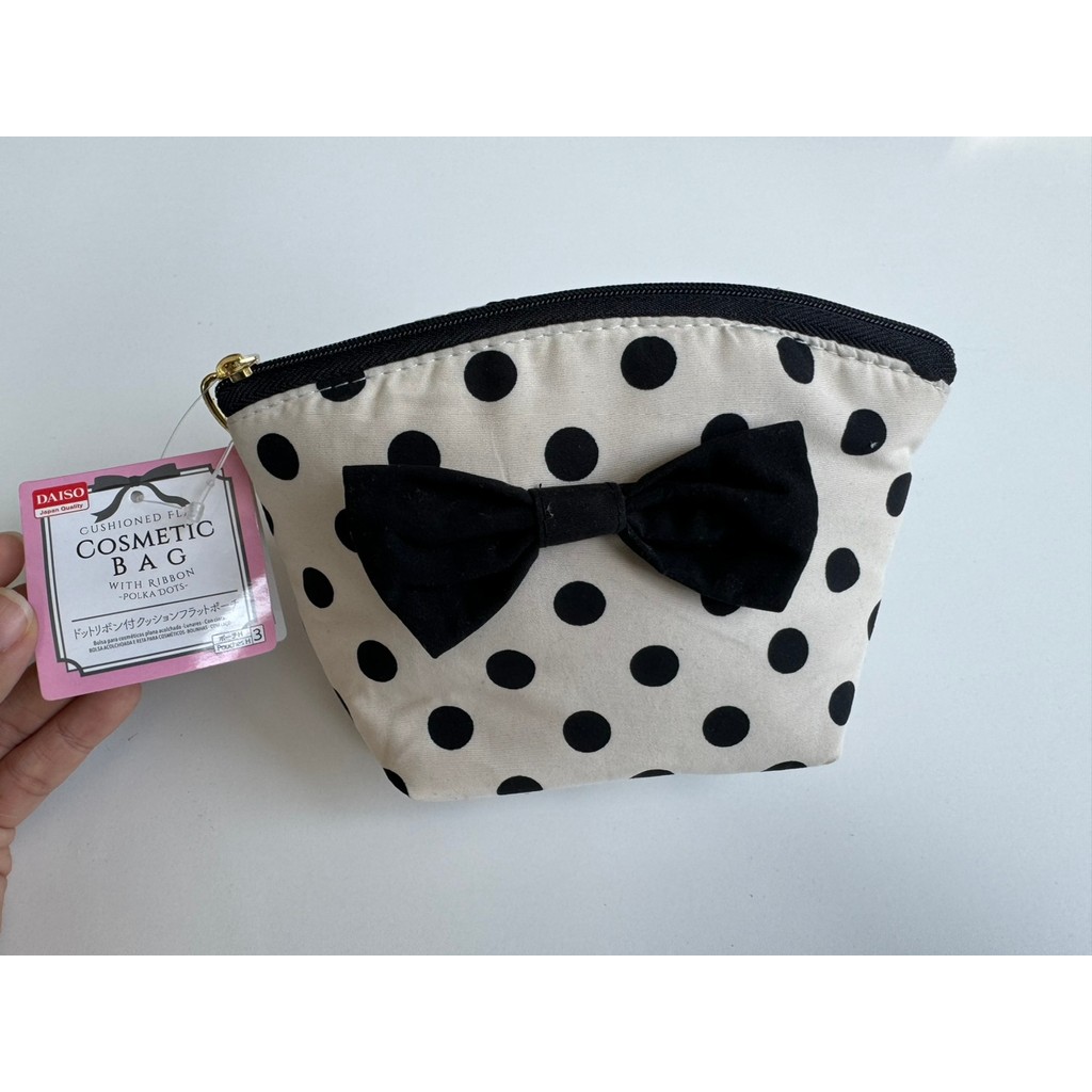 Pedido diário DAISO DAISO Bow Polka Dot Bolsa de cosméticos Bolsa de armazenamento Bolsa de moedas Dois frete grátis