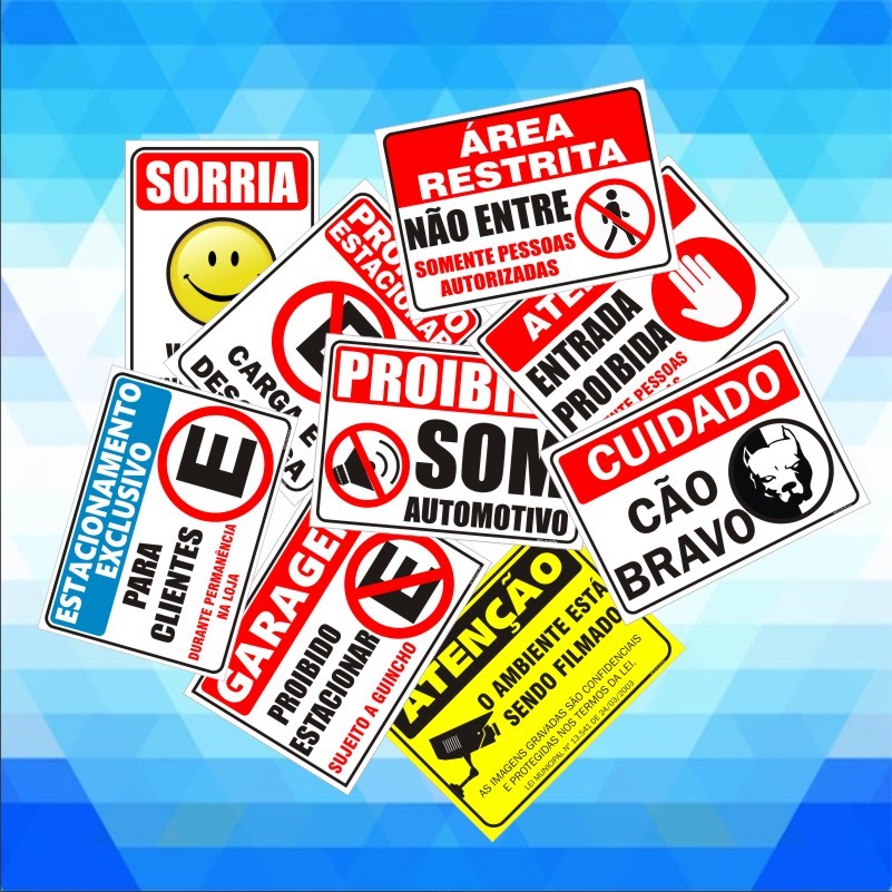 KIT 10 a 30 placas de sinalização diversas - SOMENTE PLACAS QUE JÁ  ESTÃO NO NOSSO PORTFÓLIO